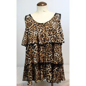 Julie's Closet Women's  Leopard Print Tiered Floral Mesh Tank Top size 4X Button